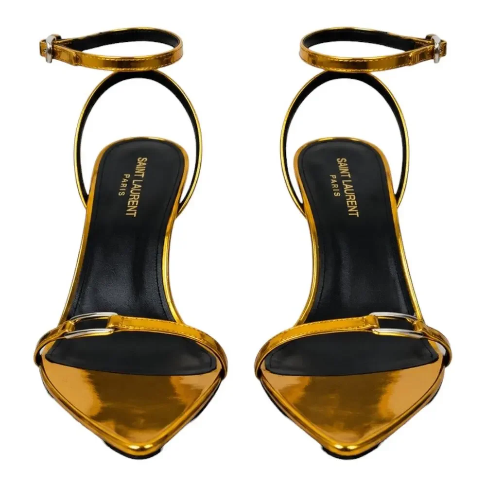 Saint Laurent Kitty 75 Ankle Strap Sandal Metallic Tangerine Size 40
